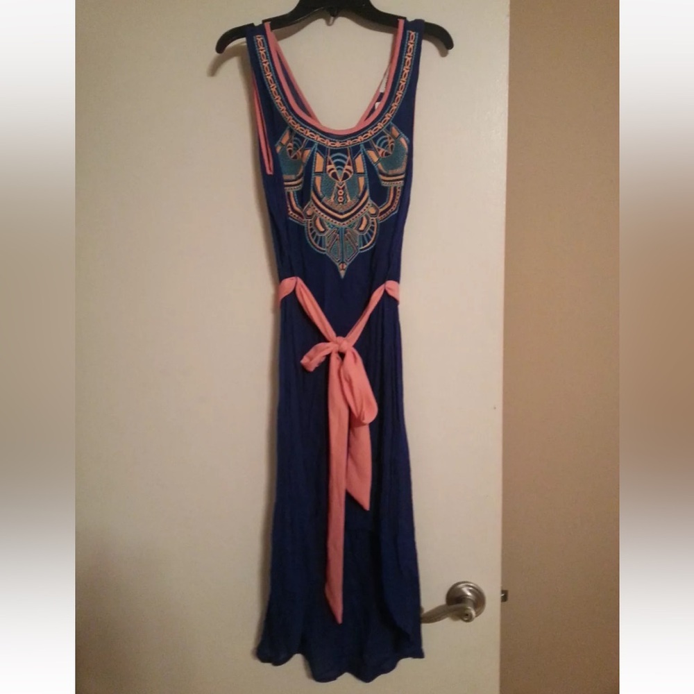NWT Vestique Sundress Size S Royal Blue with Embroidery